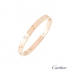 Cartier Rose Gold Half Diamond Love Bracelet Size 19 B6036019